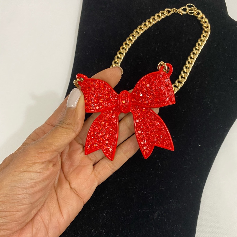 Red Rhinestone Bow Necklace - Picture 1 of 2